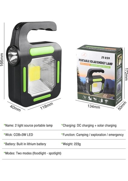B Şarj Edilebilir Lamba Taşınabilir Güneş Kamp Feneri Su Geçirmez El Feneri USB Şarj ile Acil Kamp Işık Balıkçılık Için Barbekü (Yurt Dışından)
