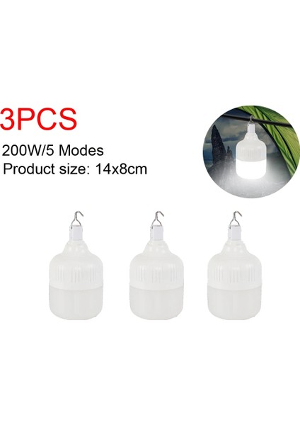3 Parça 200 W Kamp Işık USB Şarj Edilebilir LED Ampul 5 Aydınlatma Modu Asılı Çadır Işığı Taşınabilir Acil Ampul Bahçe Için Açık Hava Aydınlatması (Yurt Dışından)