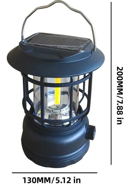 30COB-SIYAH Vintage Solar Şarj Kamp Işık Taşınabilir Şarj Edilebilir Lamba Asılı Fener Açık Su Geçirmez Işık Çadır Ekipmanları Malzemeleri (Yurt Dışından)