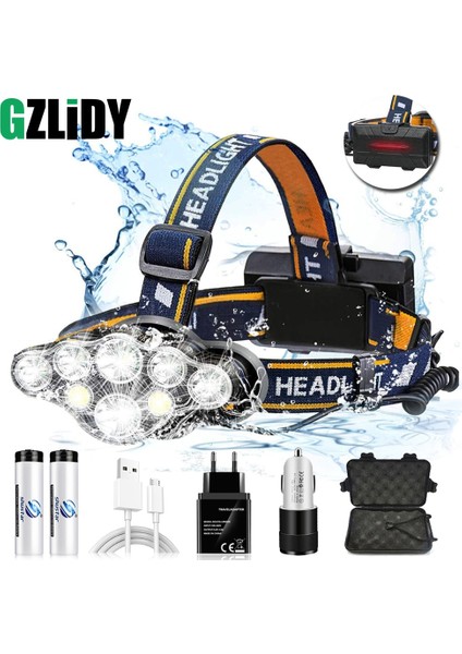 8led-B Güçlü 8 LED Far USB Şarj Edilebilir Su Geçirmez T6 Far Kuyruk Uyarı Işığı ile Süper Parlak Açık Fener (Yurt Dışından) fiyatları