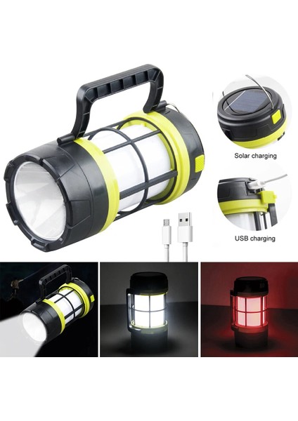 Siyah LED Kamp Feneri Güneş Enerjili El Feneri 7 Modları USB Şarjlı Işıklı Fener Açık Acil Durum Güç Bankası Işığı Kamp Için (Yurt Dışından)