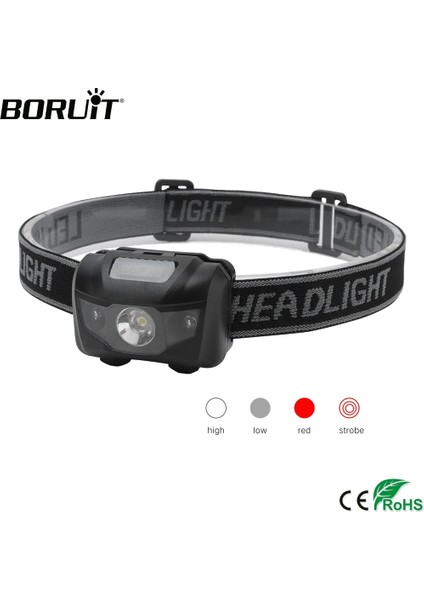 Boruit 3W Güçlü Mini Far Kırmızı Işık LED Far 4-Mode Su Geçirmez Kafa Feneri Kamp Avcılık El Feneri Aaa Pil (Yurt Dışından)