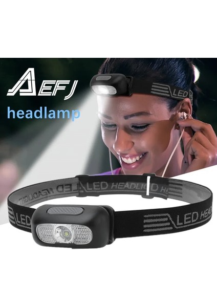 LED R5 Mini Far Kırmızı Beyaz Far USB Şarj Edilebilir Kafa Torch El Feneri Lamba Işığı Kamp + USB Hattı (Yurt Dışından)