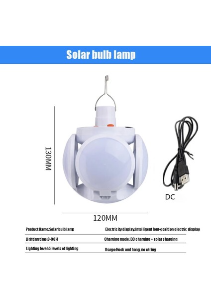 5W Taşınabilir Kamp Çadır Işık Yüksek Güç Fener Spot Güneş Şarj Edilebilir Ampul Dış Aydınlatma Lambaları Kamp Doğa Yürüyüşü Için (Yurt Dışından)