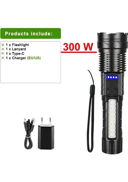 F-300W Yenı Yüksek Güç LED El Feneri 600 W Süper Parlak USB Şarj Edilebilir Torch Yakınlaştırma Güçlü Flaş Işığı Uzun Atış Avcılık Fener (Yurt Dışından)