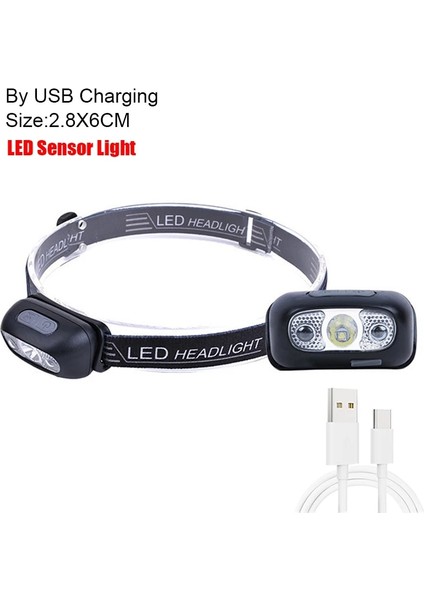 Siyah-A Taşınabilir Mini LED Far USB Şarj Edilebilir Vücut Hareket Sensörü Far Açık Kamp Balıkçı Işığı Güçlü Torch Kafa Lambası (Yurt Dışından)