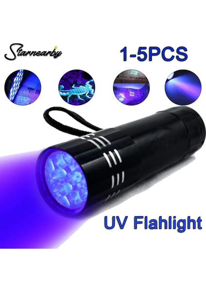 4 Adet Mini Alüminyum Uv Ultra Vıolet 9 LED El Işığı Torch Işık Lambası Ultraviyole Işık Süper Mini Alüminyum Uv El Feneri Torch (Yurt Dışından)