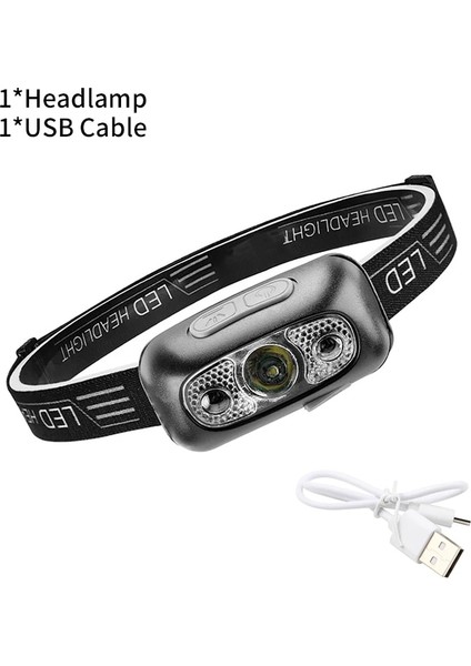 Siyah LED Sensör Far Mini USB Şarj Edilebilir LED Far Açık Gece Balıkçılık Avcılık Için Taşınabilir Güçlü Kafa LED El Feneri (Yurt Dışından)