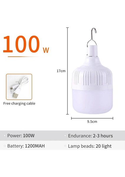 100W Taşınabilir LED Işıklar Kamp Işık Şarj Edilebilir Kamp Fener Acil Işık Tente Familiale Balıkçılık El Feneri Kamp Ampul (Yurt Dışından)