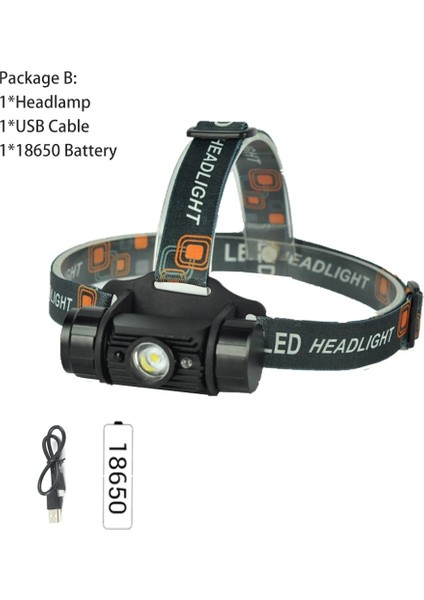 Siyah Stil B Boruit Güçlü Far Mini LED Ir Sensörü Far USB Şarj Edilebilir Far Su Geçirmez Kafa Feneri Kamp Avcılık Lambası (Yurt Dışından)