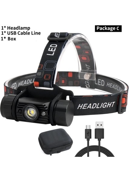 Siyah Stil C Boruit Güçlü Far Mini LED Ir Sensörü Far USB Şarj Edilebilir Far Su Geçirmez Kafa Feneri Kamp Avcılık Lambası (Yurt Dışından)