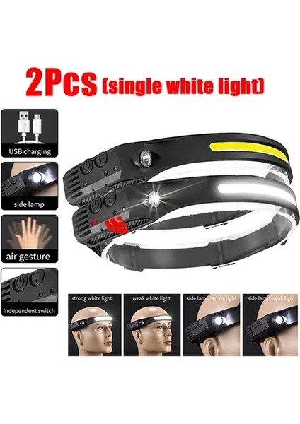 Sarı 1-Ob LED Far Sensörü Far El Feneri Silikon USB Şarj Edilebilir Kafa Lambası Torch Açık Kamp Balıkçılık Çalışma Işığı (Yurt Dışından)