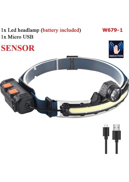 W679-1 Xpg + Cob Indüksiyon Far LED Pan-Kafa Işık Yakınlaştırma Güçlü Işık Çalışma Işığı Tip-C Şarj Edilebilir Gece Balıkçılık Sürüş Işığı (Yurt Dışından)