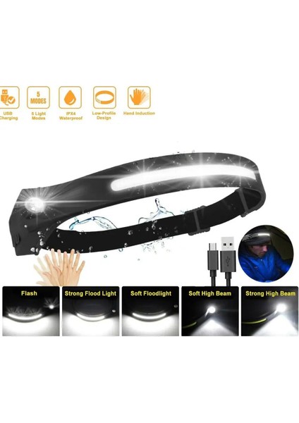 Far Cob LED Hareket Algılama Far 5 Mod 350L Derece USB Şarj Edilebilir Ayarlanabilir Kafa Bandı Kafa Torch Işığı (Yurt Dışından) fırsatları