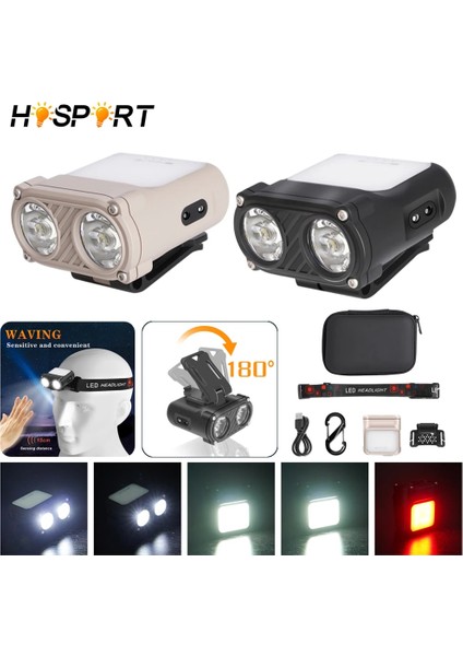 Gri Çift Işın Sensörü Far Tip-C Şarj Şapka Klipsi Kap Işık Ah Taşınabilir 5 Mod Su Geçirmez Far Balıkçılık Için Acil Durum (Yurt Dışından) fiyatları