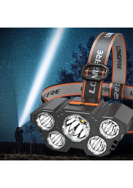 Mavi 5 LED Far Şarj Edilebilir Güçlü Kafa Lambası Dahili Pil ile Açık Kamp Far Başkanı El Feneri Başkanı Işık (Yurt Dışından) fiyatları