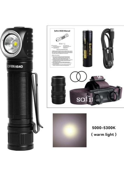 5000-5300K Sofirn HS40 USB C Şarj Edilebilir Far Süper Parlak SST40 LED Torlm, 2 Modlu Güç Göstergesi (Yurt Dışından)