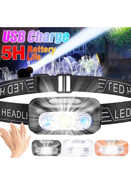 Usb-Siyah USB Şarj Edilebilir Sensör Far Mini LED Parlak Far Vücut Hareket Sensörü Açık Kafa Monteli Su Geçirmez Kamp El Feneri (Yurt Dışından) fiyatları