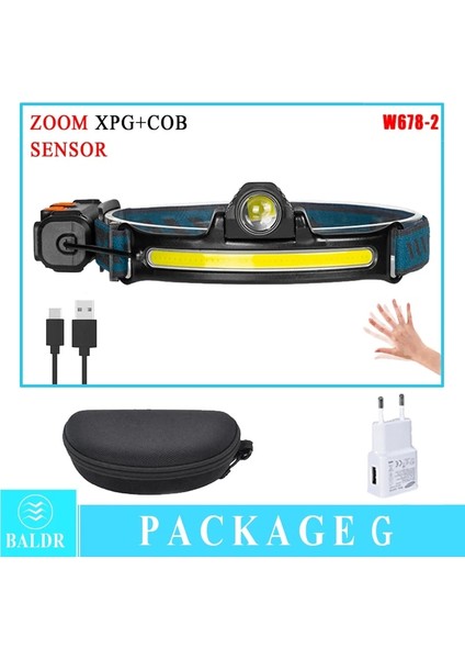 Sarı Kdulıt Yakınlaştırma Sensörü LED Far Yüksek Güçlü Xpg + Cob Far Dahili Pil USB Şarj Edilebilir 6 Mod Kamp Kafa Işığı (Yurt Dışından)