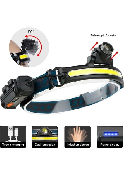 Sarı Kdulıt Yakınlaştırma Sensörü LED Far Yüksek Güçlü Xpg + Cob Far Dahili Pil USB Şarj Edilebilir 6 Mod Kamp Kafa Işığı (Yurt Dışından) modelleri