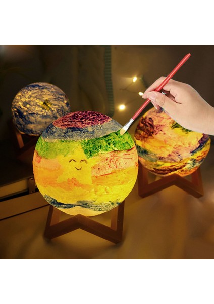 8cm Dıy Boyama Ay Gece Lambası Çocuklar Için 3D Baskı Ay Lambası Standı ile Akülü Masa Lambası Yatak Odası Dekoru Noel Hediyesi (Yurt Dışından) modelleri