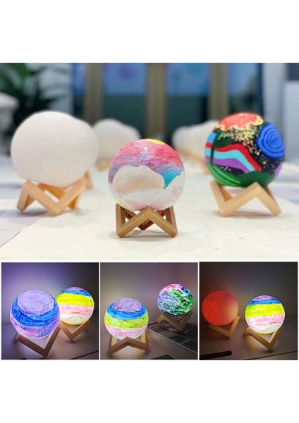 8cm Dıy Boyama Ay Gece Lambası Çocuklar Için 3D Baskı Ay Lambası Standı ile Akülü Masa Lambası Yatak Odası Dekoru Noel Hediyesi (Yurt Dışından) fırsatları