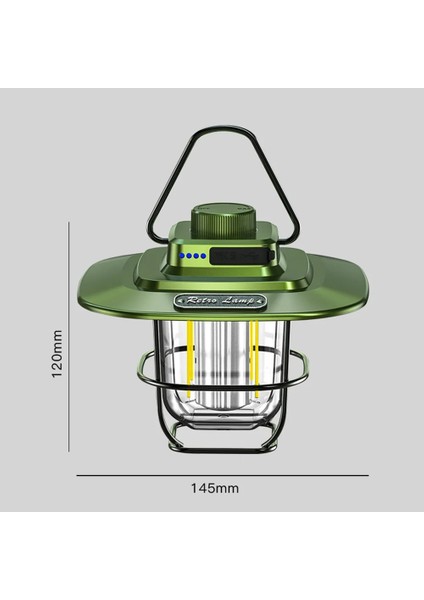 Yeşil Retro Kamp Feneri LED Kamp Işığı Kademesiz Kısılabilir Asılı Çadır Lambası Açık Güç Bankası Için Su Geçirmez Acil Durum Işığı (Yurt Dışından)