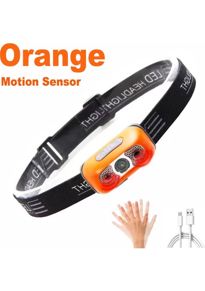 Turuncu Hareket Sensörü Taşınabilir Aydınlatma Farlar Mini Şarj Edilebilir LED Far Kamp Yürüyüş El Feneri Başkanı Işık Torch Far (Yurt Dışından)