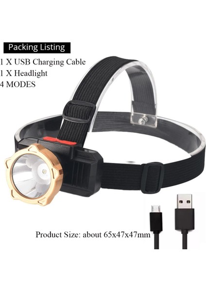 No.6 Boyutu Taşınabilir LED Far USB Şarj Edilebilir El Feneri Fener 4 Aydınlatma Modu Açık Kamp Bisiklet Çalışma Torch Su Geçirmez Lamba (Yurt Dışından)