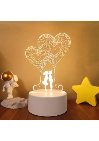 D Romantik Aşk 3D Lamba Kalp Şeklinde Balon Akrilik LED Gece Lambası Dekoratif Masa Lambası Sevgililer Günü Sevgiliye Eşinin Hediyesi (Yurt Dışından)