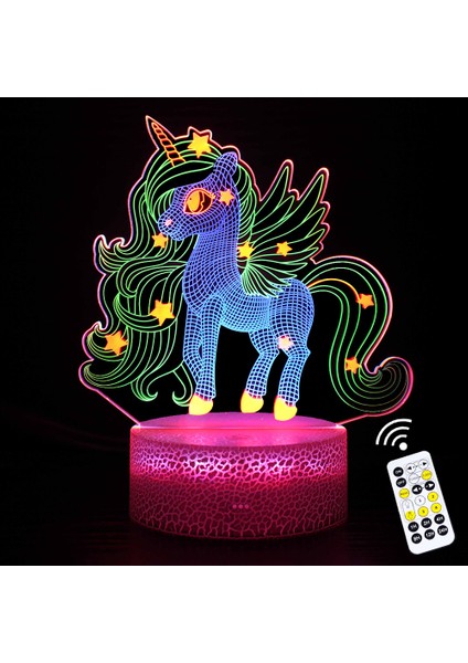 SSDC-1129 Stili Ssdc-74 3D Illusion Lamba Unicorn LED Rgb Renk Yanıp Sönen Dokunmatik Uzaktan Kumanda Zamanlama Gece Işıkları Odası Dekor Çocuklar Tatil Hediye Mevcut (Yurt Dışından)