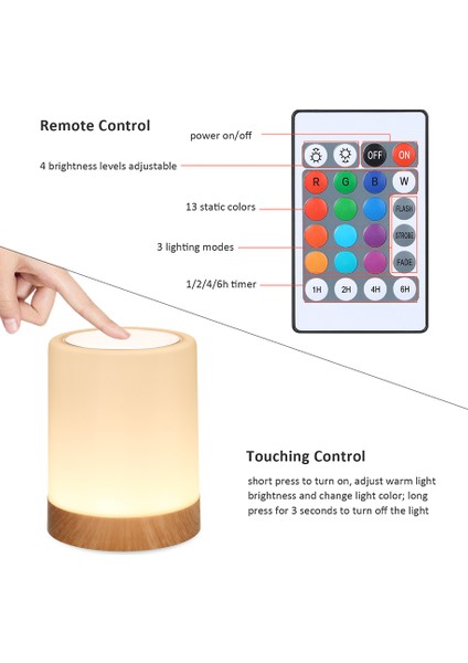 XM04 USB Şarj Edilebilir Dokunmatik Kontrol Başucu Lambası Kısılabilir Masa Lambası Sıcak Beyaz ve Rgb Gece Lambası Oturma Odası Yatak Odası Çocuklar Için Hediye (Yurt Dışından)