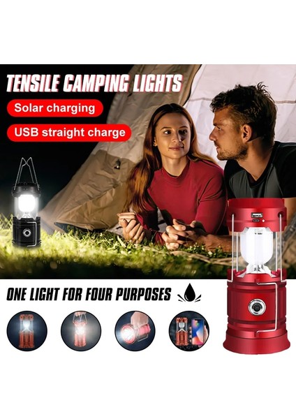 Kırmızı Güneş LED Kamp Lambası USB Şarj Edilebilir Dış Mekan El Feneri Aydınlatma Çadır Acil Gece Fener Su Geçirmez Işık Projektör (Yurt Dışından) fiyatları