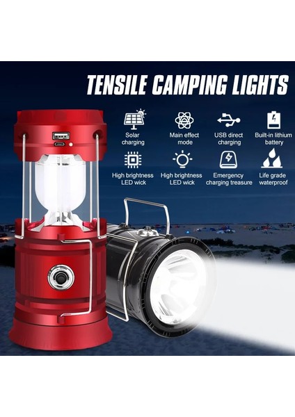 Kırmızı Güneş LED Kamp Lambası USB Şarj Edilebilir Dış Mekan El Feneri Aydınlatma Çadır Acil Gece Fener Su Geçirmez Işık Projektör (Yurt Dışından) indirimleri