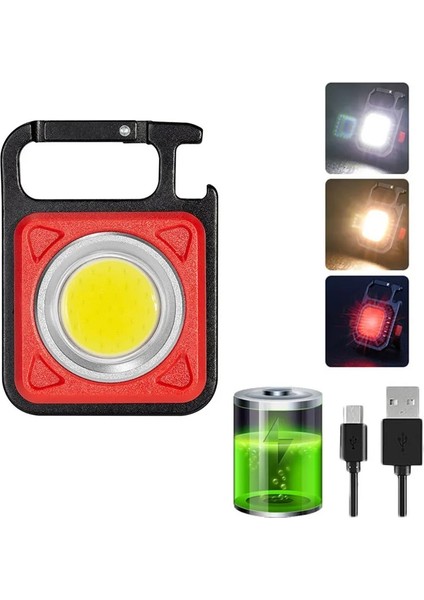 KIRMIZI-500MA-3MODES Açık Kamp Yürüyüş Mini El Feneri Anahtarlık Şarj Edilebilir Cob Işık Su Geçirmez Taşınabilir LED Çalışma Işıkları (Yurt Dışından)