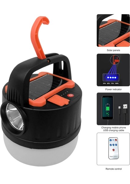 Güneş USB Kamp Fener Uzaktan Kumanda ile 350LM El Feneri Taşınabilir LED Fener Asılı Taşınabilir Kamp Lambası (Yurt Dışından)