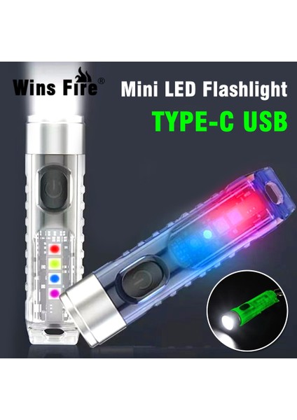 Beyaz Çok Modlu Mini LED El Feneri Type-C Hızlı Şarj IP66 Su Geçirmez Floresan Kemer Klipsi Uyarı Kamp Manyetik El Feneri (Yurt Dışından)