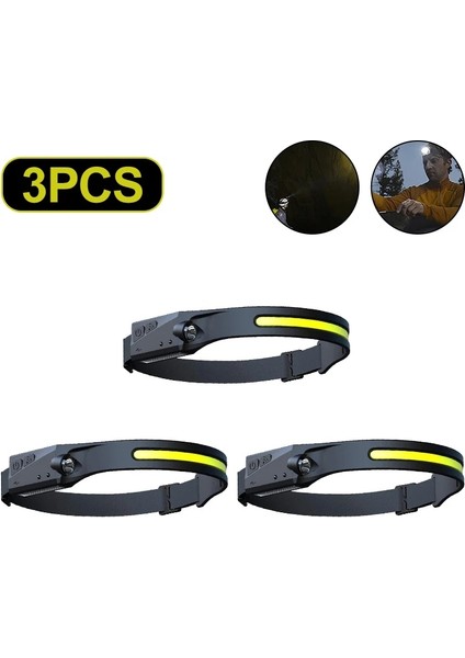 3 Parça Taşınabilir Mini Güçlü LED Far Cob USB Şarj Edilebilir Far Dahili Pil Su Geçirmez Kafa Torch Kamp Kafa Lambaları (Yurt Dışından)