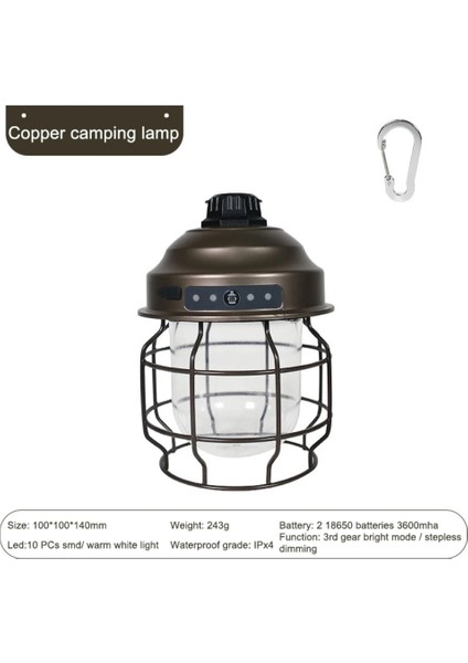 A Ah Vintage Metal Asılı Kamp Fener Sıcak Işık LED Kamp Lambası Açık Bahçe Dekor Için Şarj Edilebilir Taşınabilir Çadır Işığı (Yurt Dışından)