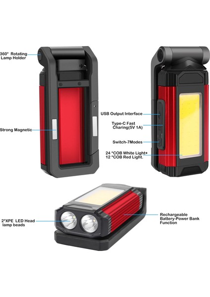 Gümüş-B Şarj Edilebilir Fener Lümen Olarak USB Güç Bankası Ob Çalışma Işığı LED El Feneri Kamp Lambası Mıknatıs ile (Yurt Dışından) modelleri