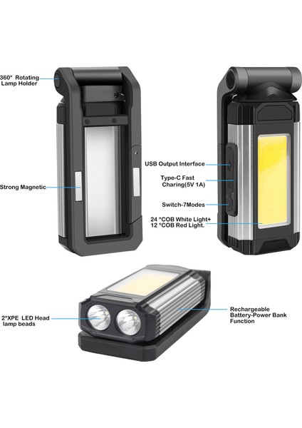Gümüş-B Şarj Edilebilir Fener Lümen Olarak USB Güç Bankası Ob Çalışma Işığı LED El Feneri Kamp Lambası Mıknatıs ile (Yurt Dışından) fırsatları