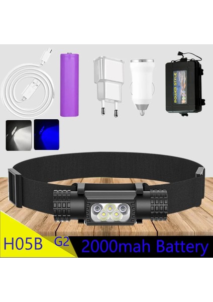 G Xpg G2 LED Mght Balıkçılık Far Yüksek Güç Beyaz Mavi Far Tip-C USB Baş Feneri Balık Yakalamak El Feneri Lambası (Yurt Dışından)