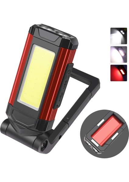 Kırmızı USB Şarj Edilebilir LED Spot El Feneri Cob Çalışma Işığı Mıknatıs ile Güçlü Kamp Feneri Su Geçirmez Acil Aydınlatma Aracı (Yurt Dışından)