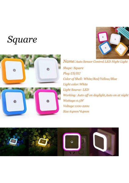 Pembe Mini LED Gece Lambası Euus Tak Alacakaranlık Şafak Sensörü Duvar Gece Lambası Kare Yatak Odası Koridor Merdiven Corridv 220 V (Yurt Dışından) modelleri