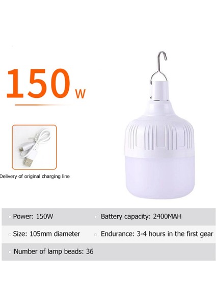 150W Taşınabilir Acil Durum Işıkları Şarj Edilebilir LED Fener Çadır Lambası Kanca ile Kamp Balıkçılık Veranda Sundurma Bahçe Aydınlatma (Yurt Dışından)