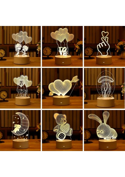 Dinozor Romantik Aşk 3D Lamba Kalp Şeklinde Balon Akrilik LED Gece Lambası Dekoratif Masa Lambası Sevgililer Günü Sevgiliye Eşinin Hediyesi (Yurt Dışından)