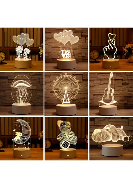 Dinozor Romantik Aşk 3D Lamba Kalp Şeklinde Balon Akrilik LED Gece Lambası Dekoratif Masa Lambası Sevgililer Günü Sevgiliye Eşinin Hediyesi (Yurt Dışından)