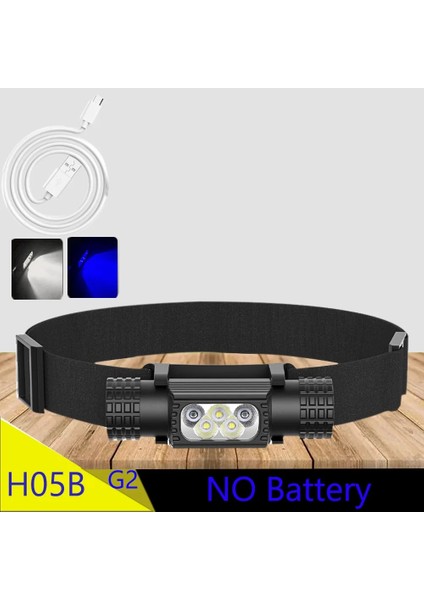 A Xpg G2 LED Mght Balıkçılık Far Yüksek Güç Beyaz Mavi Far Tip-C USB Baş Feneri Balık Yakalamak El Feneri Lambası (Yurt Dışından)