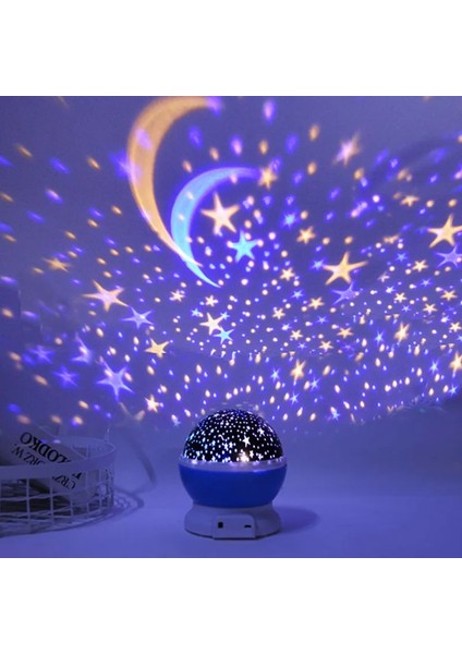 Hy-Mavi Yıldız Projektör Lambası LED Gece Lambası Çocuk Yatak Odası Bebek Lambası Dekor Dönen Yıldızlı Kreş Ay Galaxy Projektör Masa Lambası (Yurt Dışından)