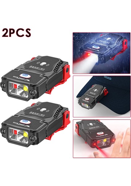 2 Adet LED Sensör Far Balıkçılık Far USB Şarj Edilebilir Şapka Iğnesi Kap Işıklı Fener Kamp Far Çalışma Işığı (Yurt Dışından)